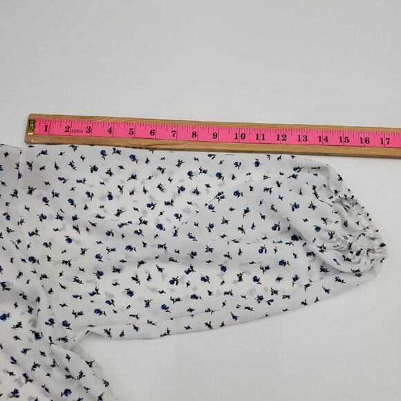 Windsor Sheer Tie Front Blouse M White Blue Floral Crop Top Boho Festival - Picture 14 of 14